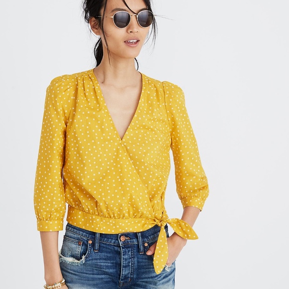 Madewell Tops - Madewell Wrap Top in Star Scatter Mustard - NWT